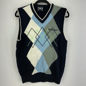 Southpole Mens Argyle Sweater Vest Navy Blue Y2K Streetwear Preppy V-Neck Medium